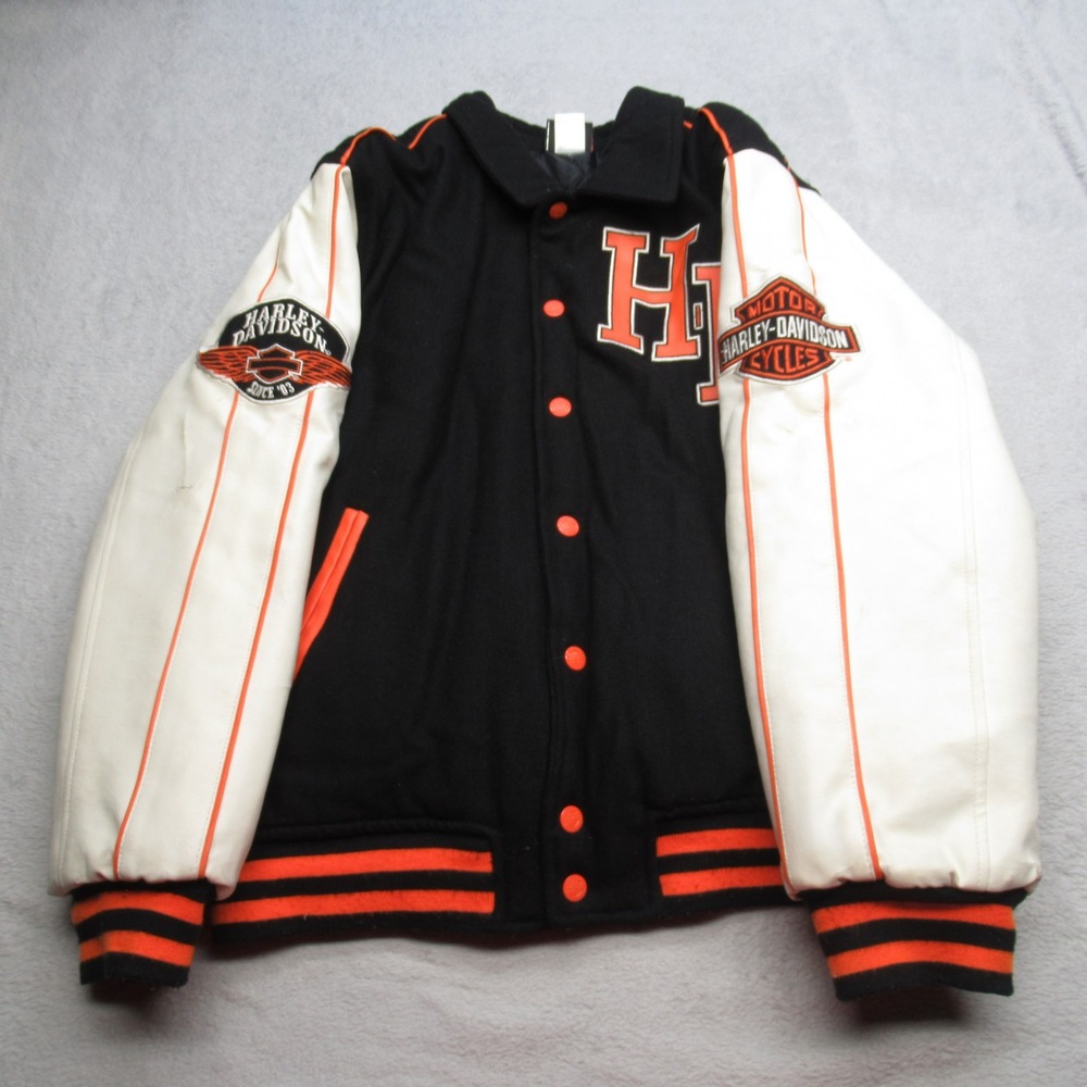 Harley Davidson‎ Jacket Youth 16/18 Wool Leather Biker Motorcycle Letterman READ